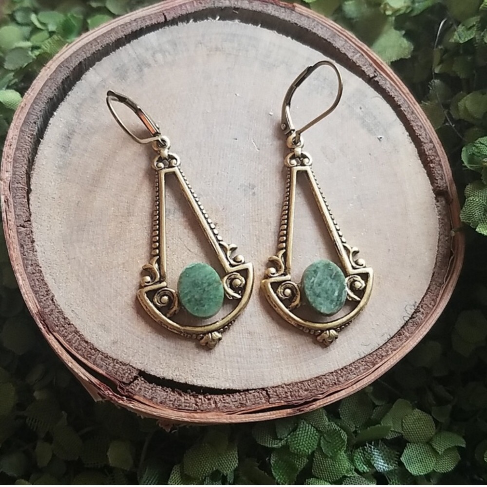 Green and Bronze Boho Coachella Festival Earrings